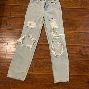 RSQ Light Blue Distressed Baggy Straight Leg Jeans